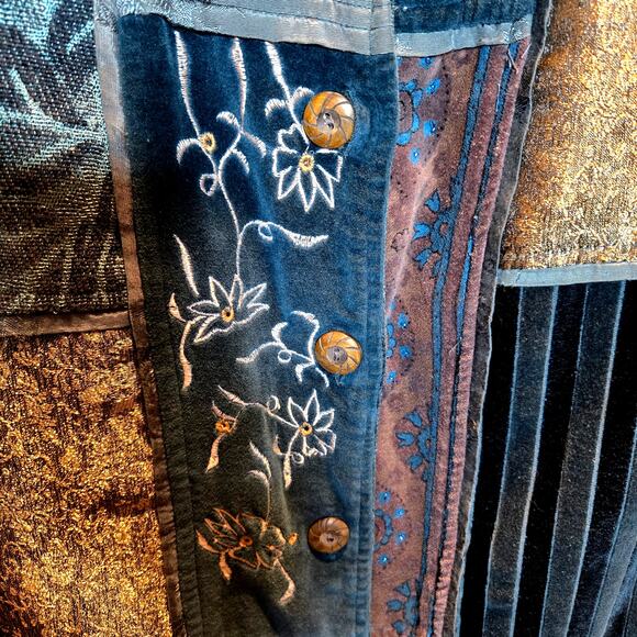 TanJay Large Blue Patch Work Women's Top Shirt Heavy Long Sleeves Misses L 12 14 - Picture 2 of 8